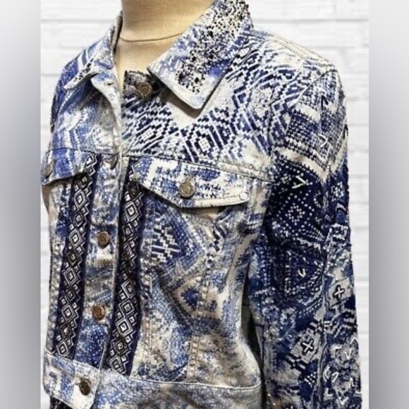 Chico's Jackets & Blazers - Chico’s‎ Women’s White and Blue Beaded Denim Jacket Size 1